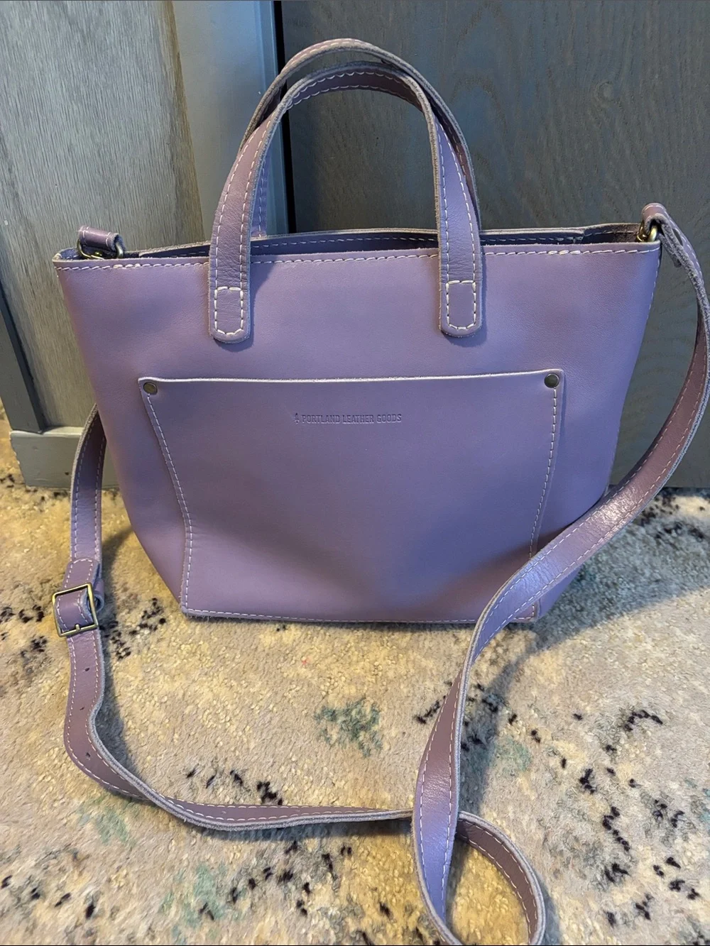 Portland Leather Mini Crossbody Tote Zip Lavender Purple Genuine Handbag Purse